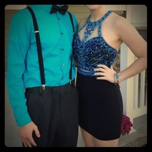 2pc Cocktail/Party/Prom Crop Beaded Dress/Skirt Embellished Mori Lee Aqua sz 2